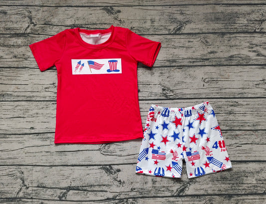 Baby Boys Red Boats Flags Short Sleeve Top 4th Of July Shorts Clothes Sets Preorder