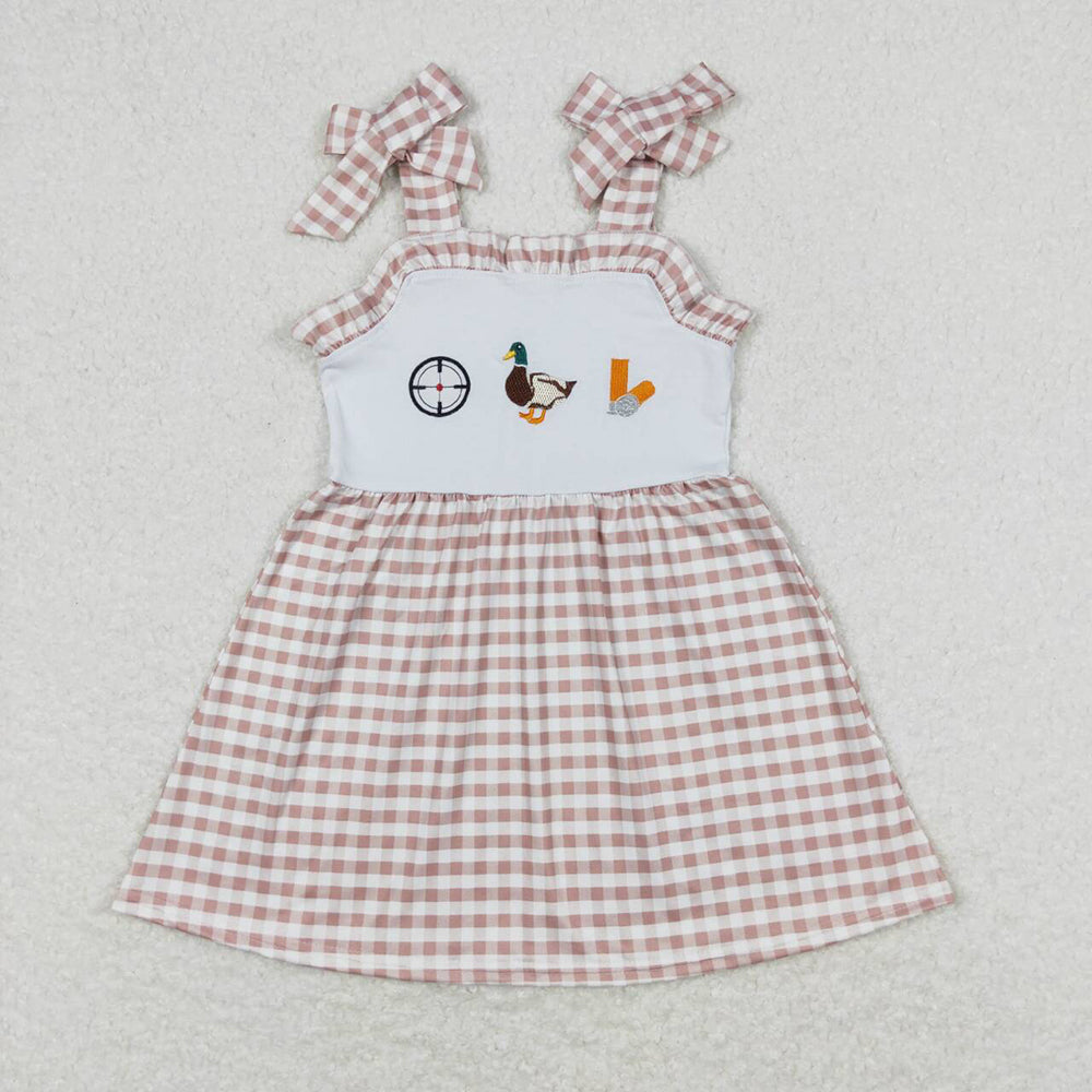 Baby Girls Straps Duck Brown Checkered Knee Length Dresses