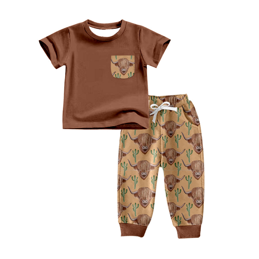 Baby Kids Western Highland Cactus Pocket Top Pants Clothes Sets preorder(moq 5)