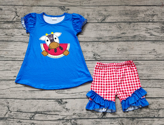 Baby Girls Cow Watermelon Tunic Ruffle Shorts Clothes Sets