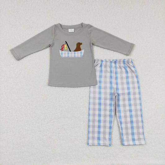 Baby Boys Fishing Boats Dog Long Sleeve Tops Pants Clothes Sets