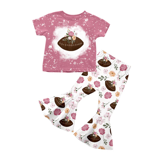 Baby Girls Football Flowers Shirt Flare Pants Clothes Sets preorder(moq 5)