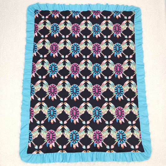 Baby Girls Western Turquoise Flowers Blankets