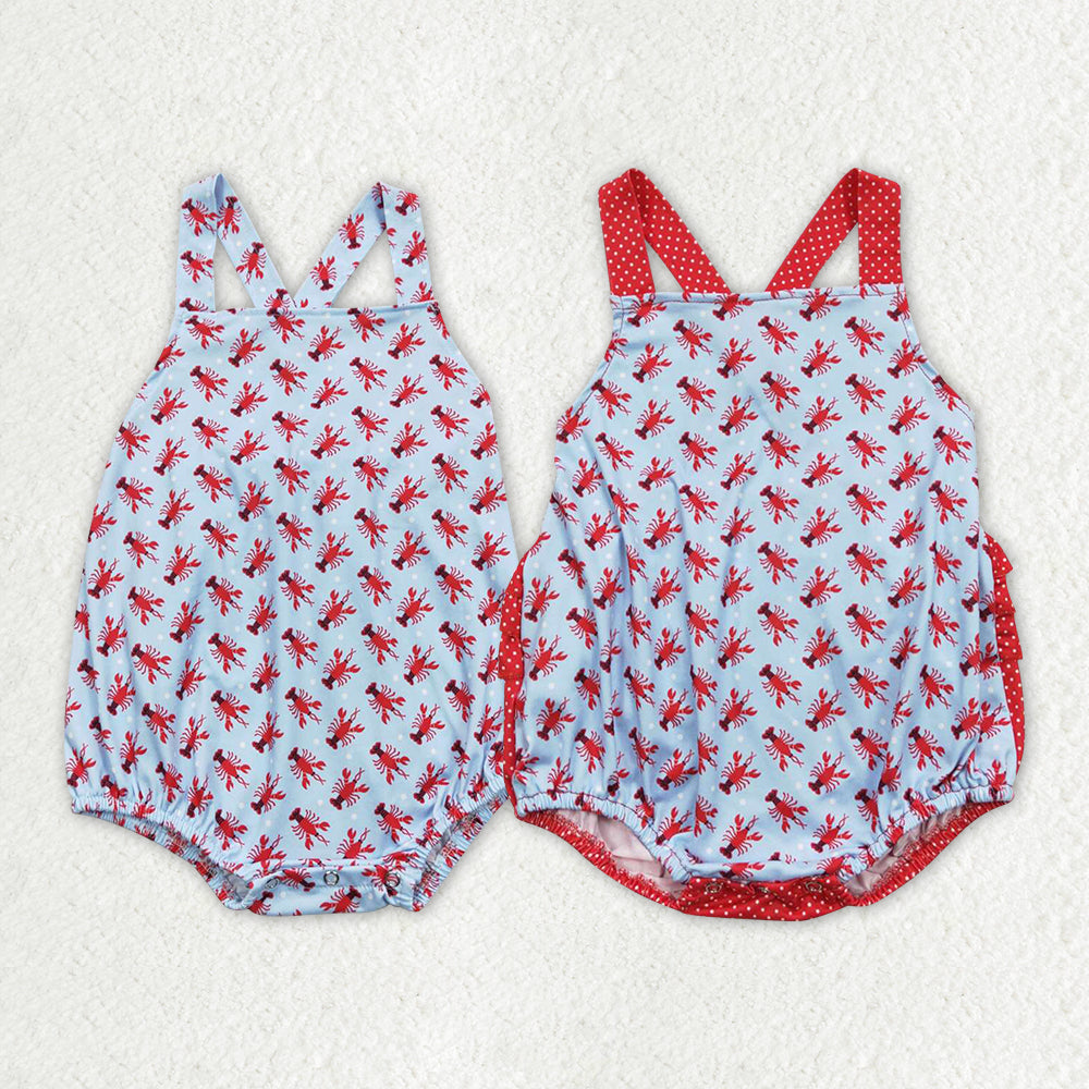 Baby Infant Girls Boys Crawfish Straps Bubble Rompers