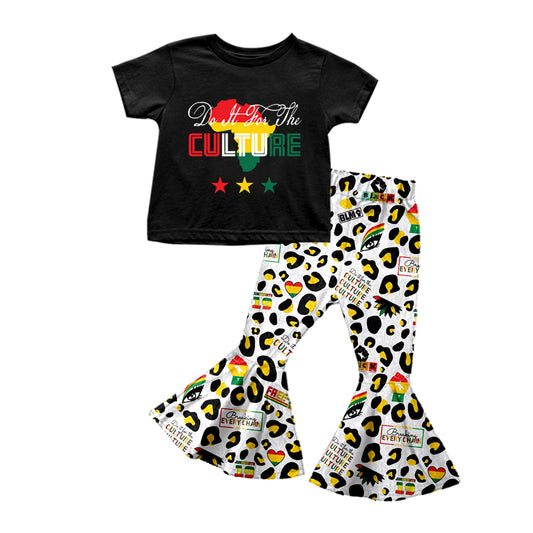 Baby Girls Black History Top Leopard Bell Pants Outfits Clothes Sets preorder(moq 5)