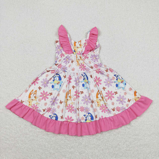 Baby Girls Straps Flowers Dogs Knee Length Dresses