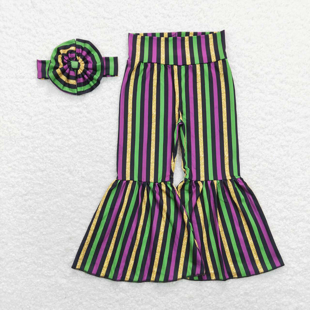 Baby Girls Mardi Gras Stripes Bell Bottom Pants