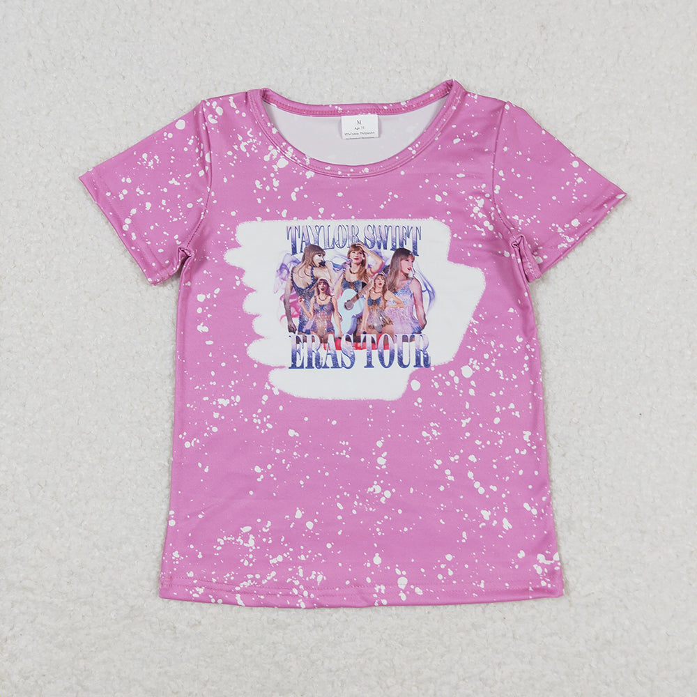 Baby Girls Pink Bleached Eras Short Sleeve Tee Shirts Tops