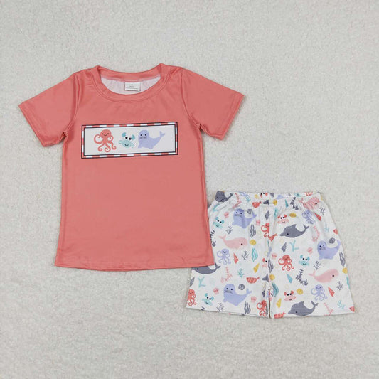 Baby Girls Octopus Crab Sea Lion Summer Sibling Designs Clothes Sets
