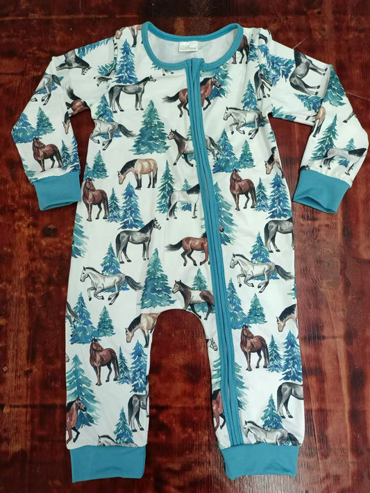 Infant Baby Girls Horse Christmas Tree Western Zip Rompers preorder(moq 5)