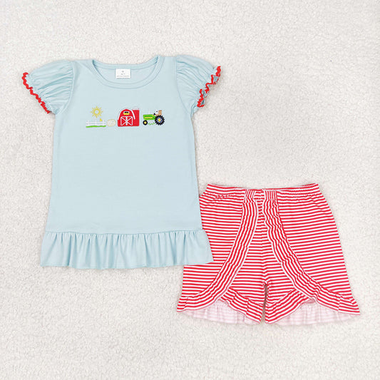 Baby Girls Farm House Shirt Tops Ruffle Shorts Clothes Sets