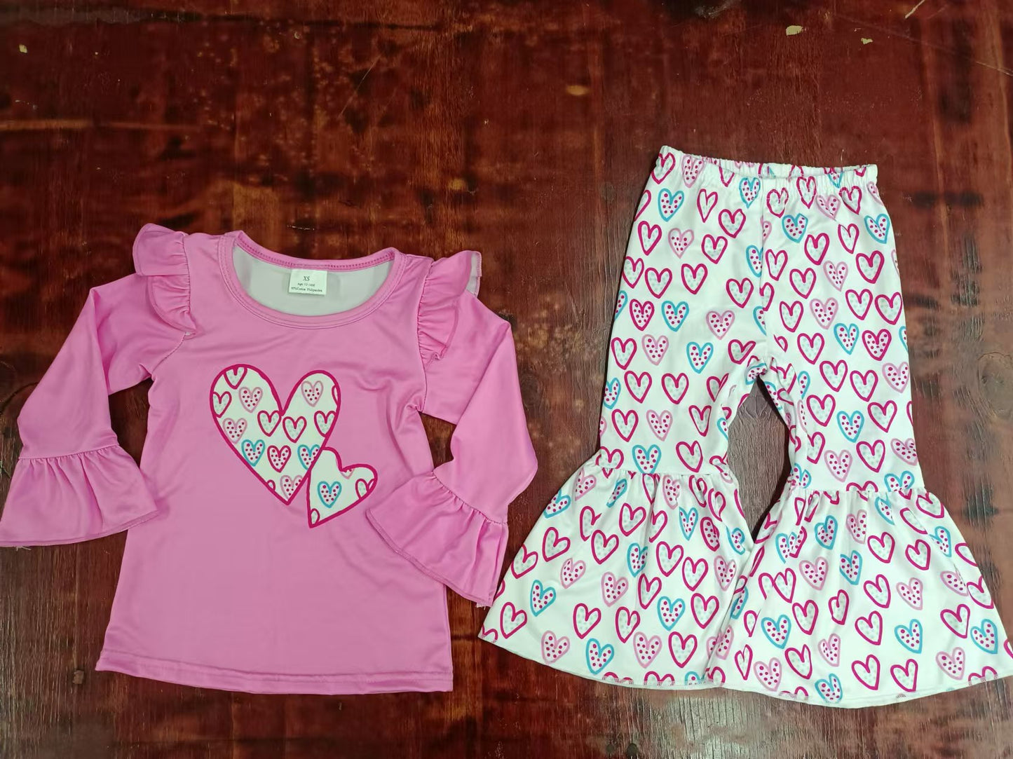 Baby Girls Valentines Hearts Top Bell Pants Clothes Sets preorder(moq 5)