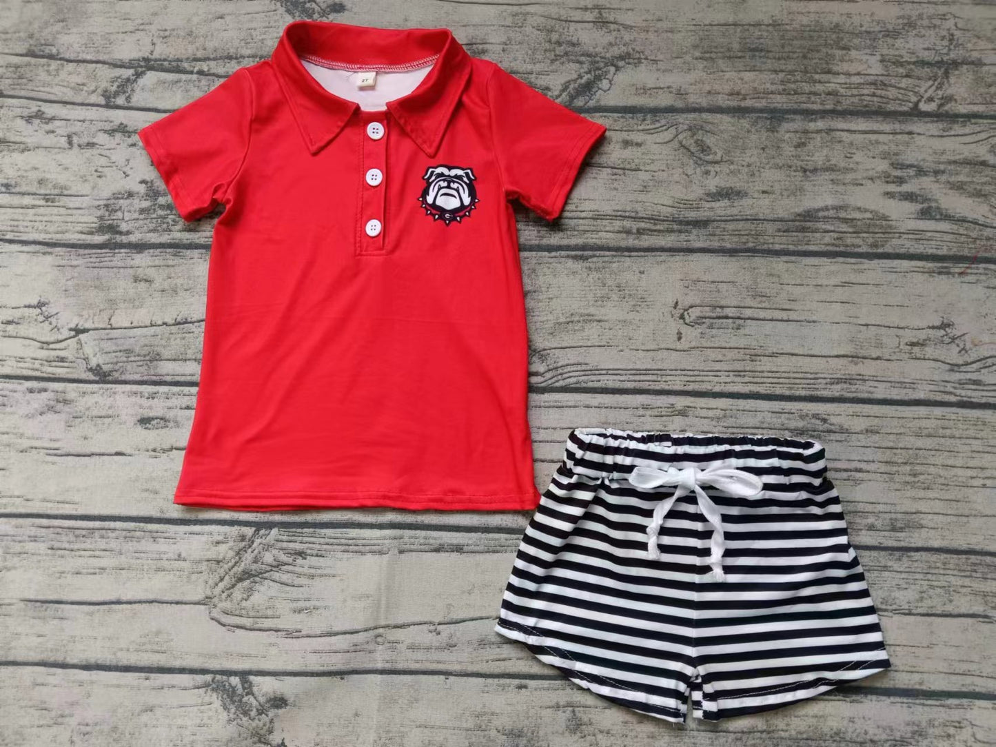 Baby Boys Dog Teams Pullover Top Stripes Shorts Clothes Sets Preorder(moq 5)