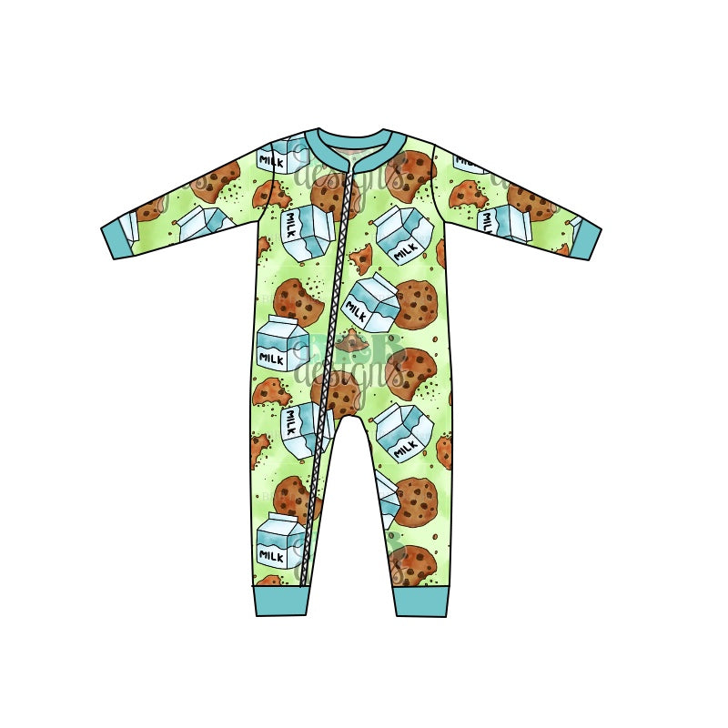 Baby Boys Milk Cookie Zip Long Sleeve Rompers preorder(moq 5)