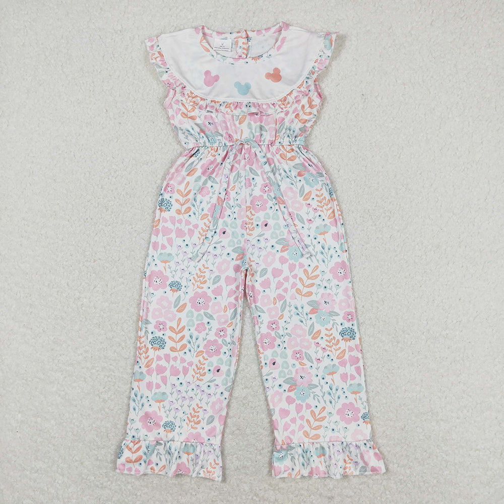 Baby Girls Colorful Floral Mouse Ruffle Pants Jumpsuits