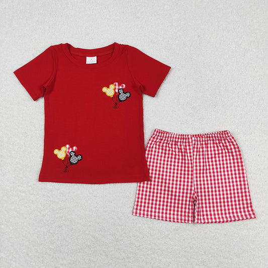 Baby Boys Red Cartoon Shirt Checkered Shorts Clothes Sets