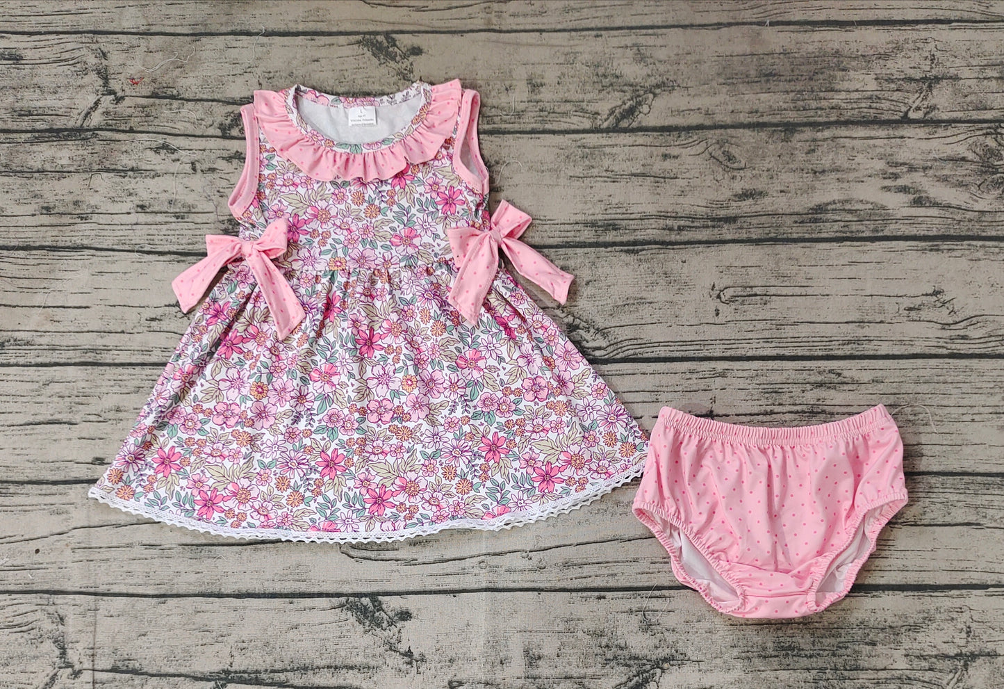 Baby Girls Pink Flowers Bows Tunic Top Bummies Clothes Sets