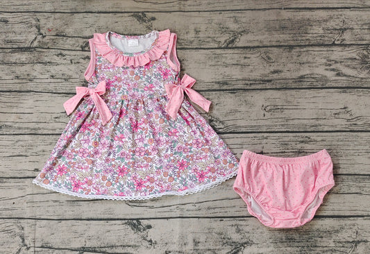 Baby Girls Pink Flowers Bows Tunic Top Bummies Clothes Sets