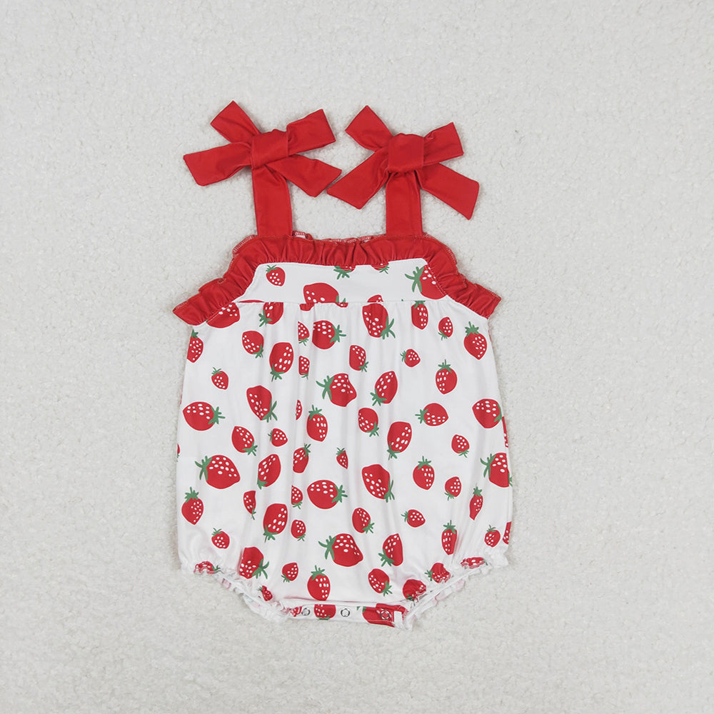 Baby Girls Strawberry Red Straps Rompers