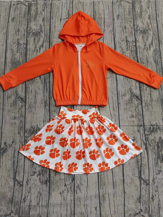 Baby Girls Orange Team Hooded Top Skirts Clothes Sets preorder(moq 5)