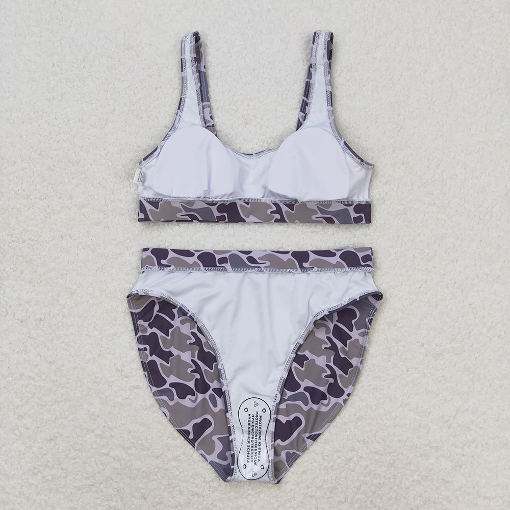 Adult Women Grey Camo Top Bottom Swimsuits Sets