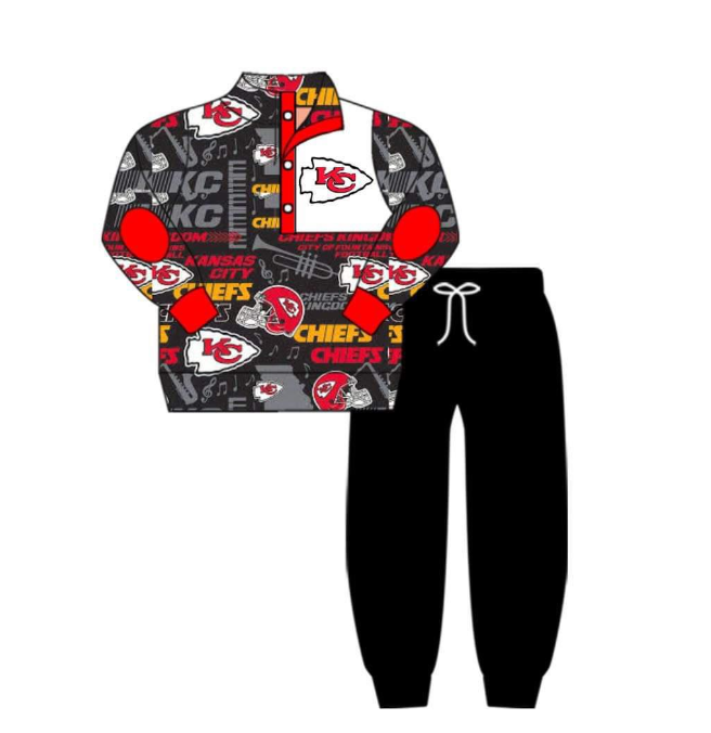 Preorder moq 5 Baby Kids Boys KC Pullover Team Shirt Black Pants Clothes Sets