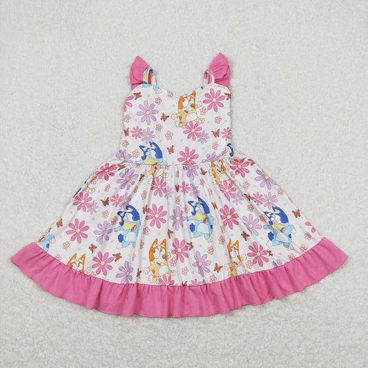 Baby Girls Straps Flowers Dogs Knee Length Dresses