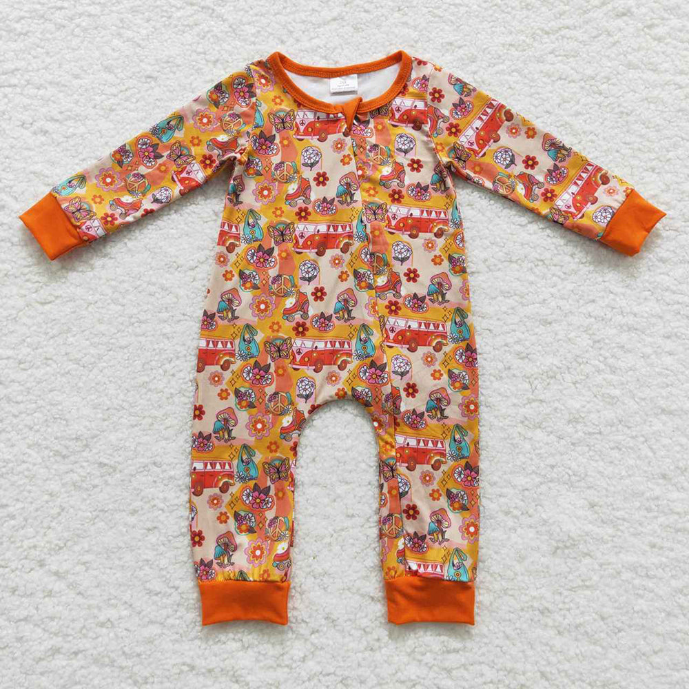 Baby Girls Infants Bus Orange Zip Rompers