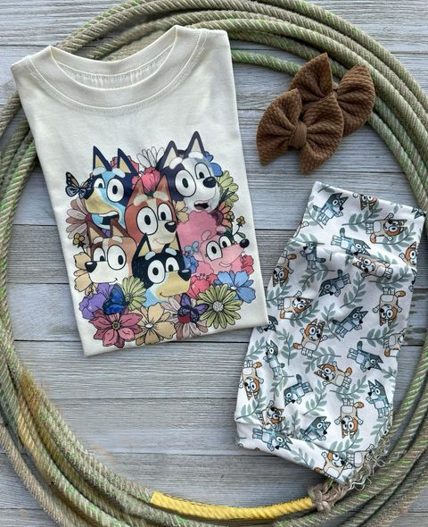 Baby Girls Dog Short Sleeve Shirt Shorts Outfits Sets Preorder (moq 5)