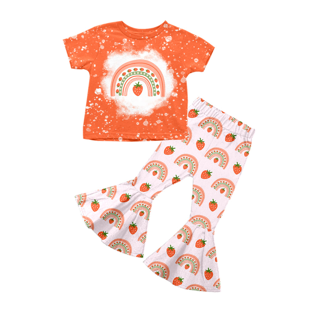 Baby Girls Red Strawberry Rainbow Shirt Bell Pants Clothes Sets preorder(moq 5)