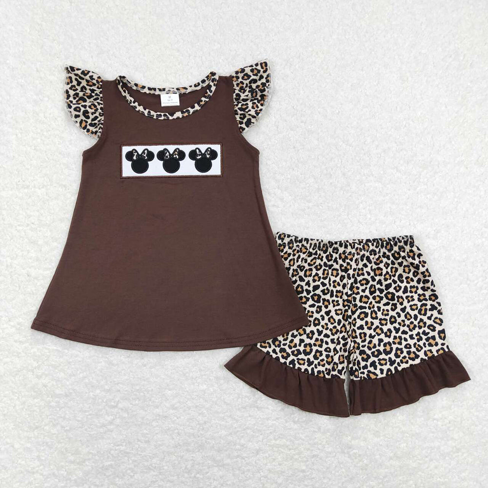 Baby Girls Toddler Brown Cartoon Leopard Tunic Shorts Clothes Sets