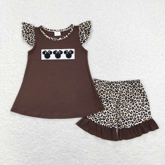 Baby Girls Toddler Brown Cartoon Leopard Tunic Shorts Clothes Sets