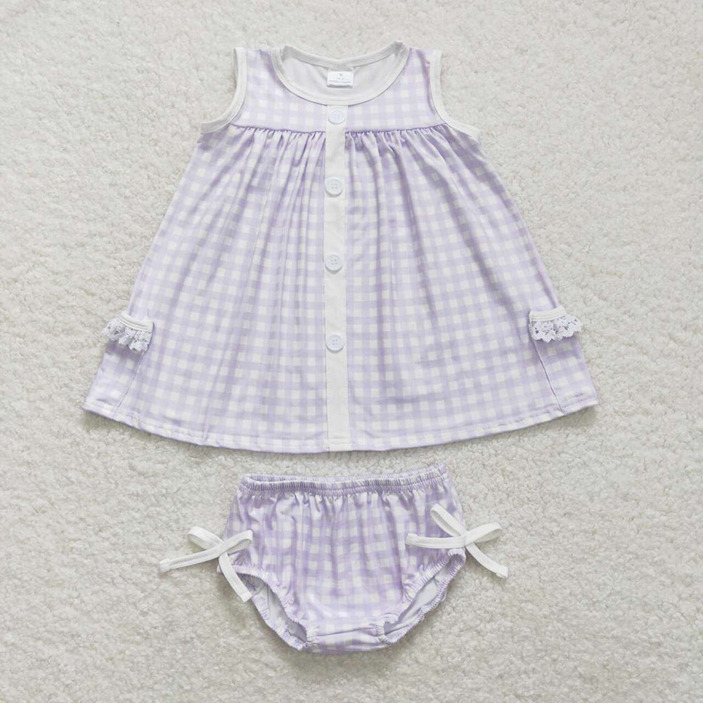 Baby Girls Lavender Checkered Tunic Top Bummies Clothes Sets