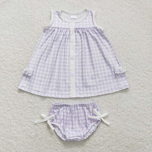Baby Girls Lavender Checkered Tunic Top Bummies Clothes Sets