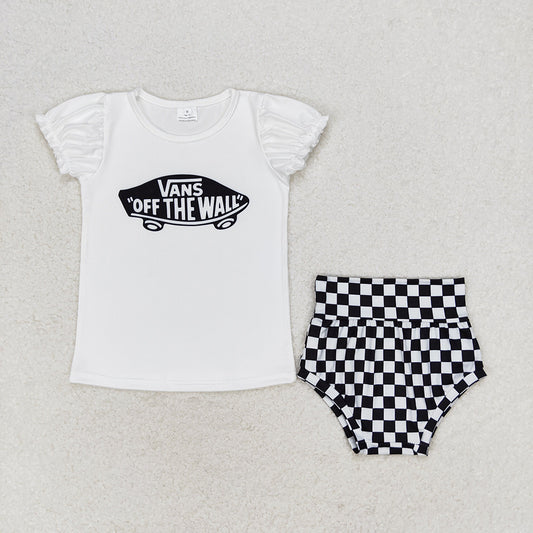 Baby Girls White Words Shirts Top Checkered Bummies Clothes Sets