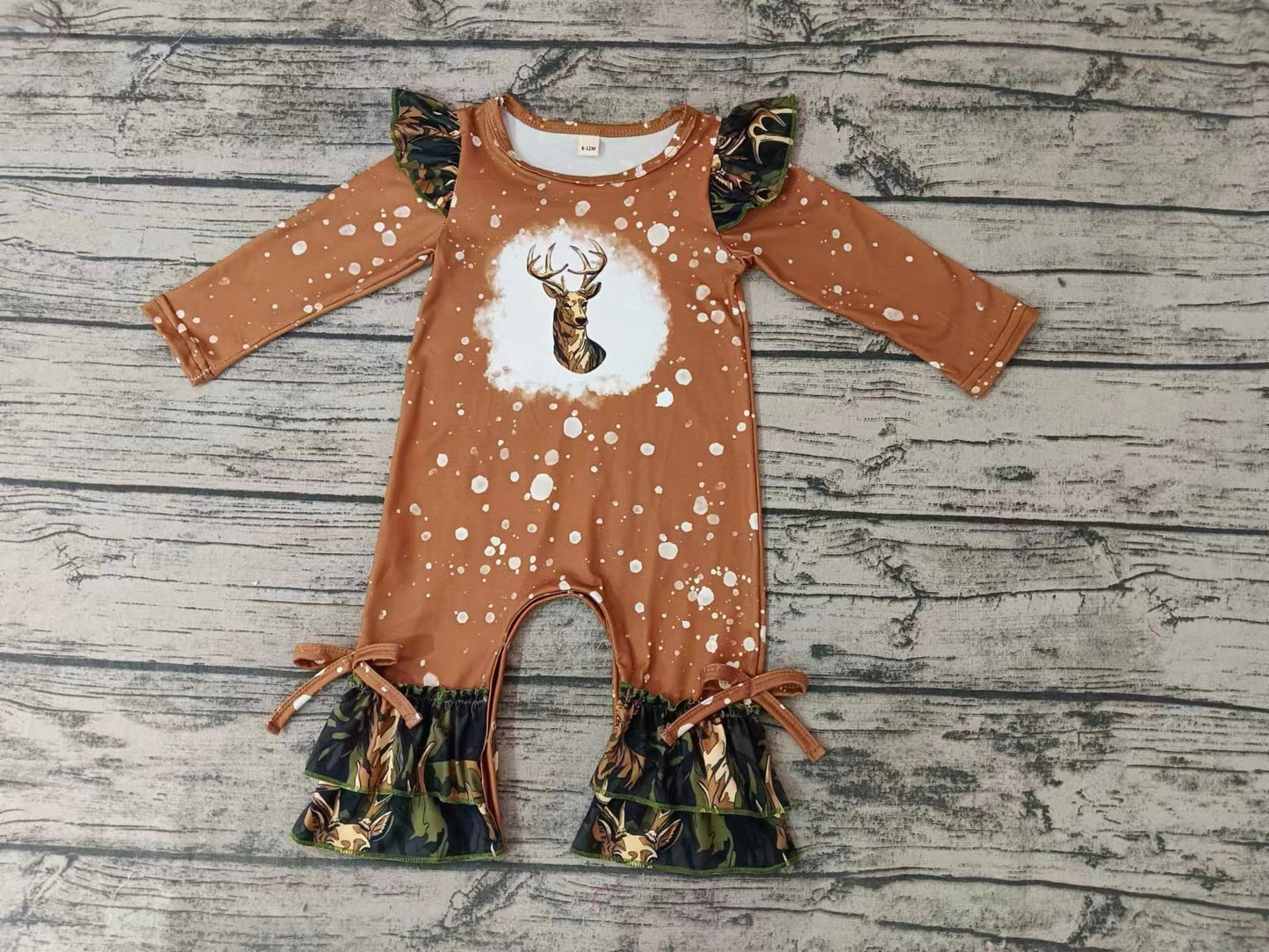 Baby Infant Girls Camo Deer Long Sleeve Ruffle Rompers preorder(moq 5)