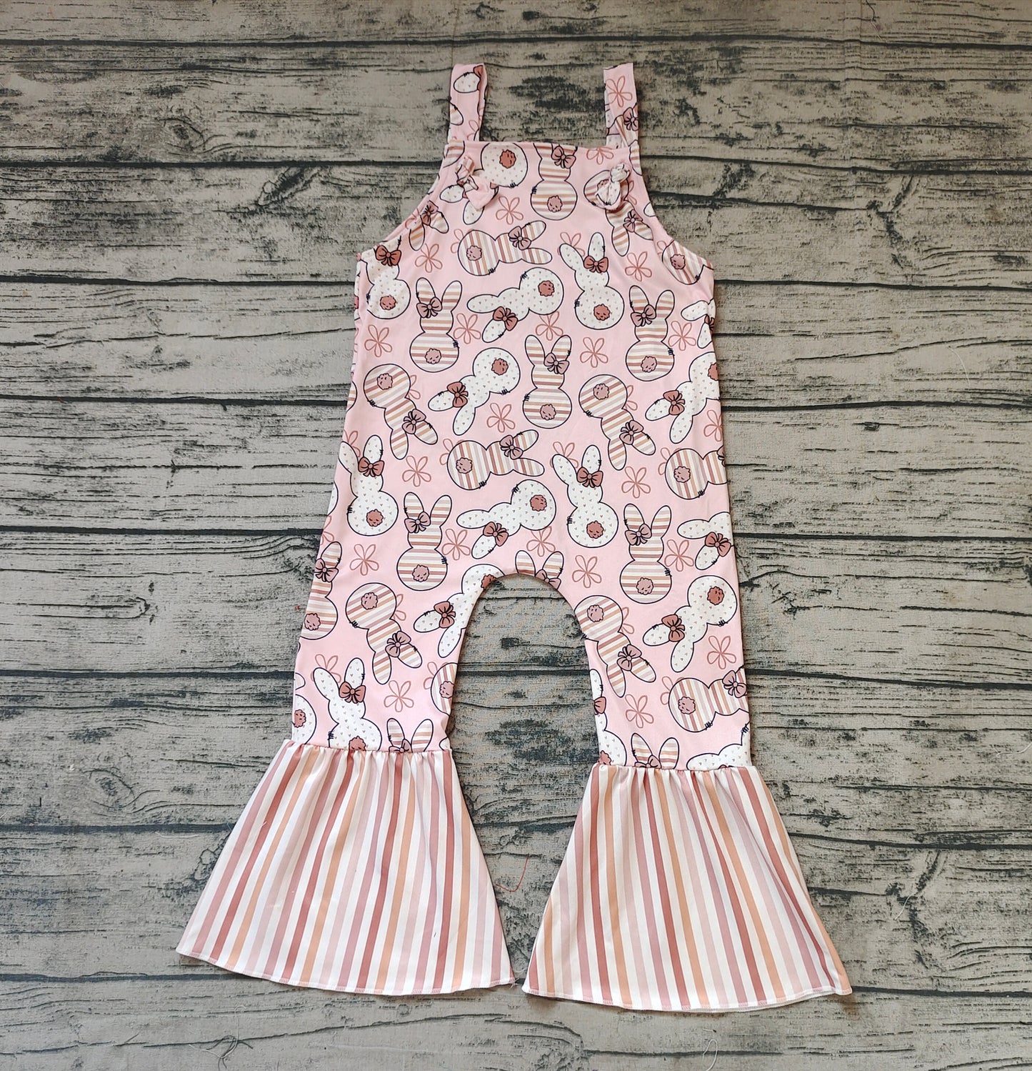 Baby Boys Easter Pink Straps Rabbits Bell Pants Jumpsuits