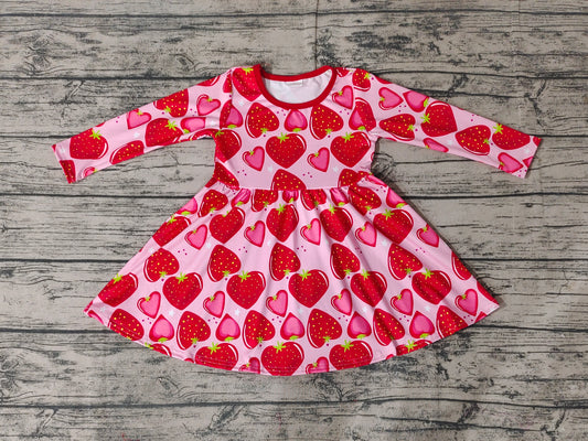 Baby Girls Long Sleeve Strawberry Knee Length Dresses