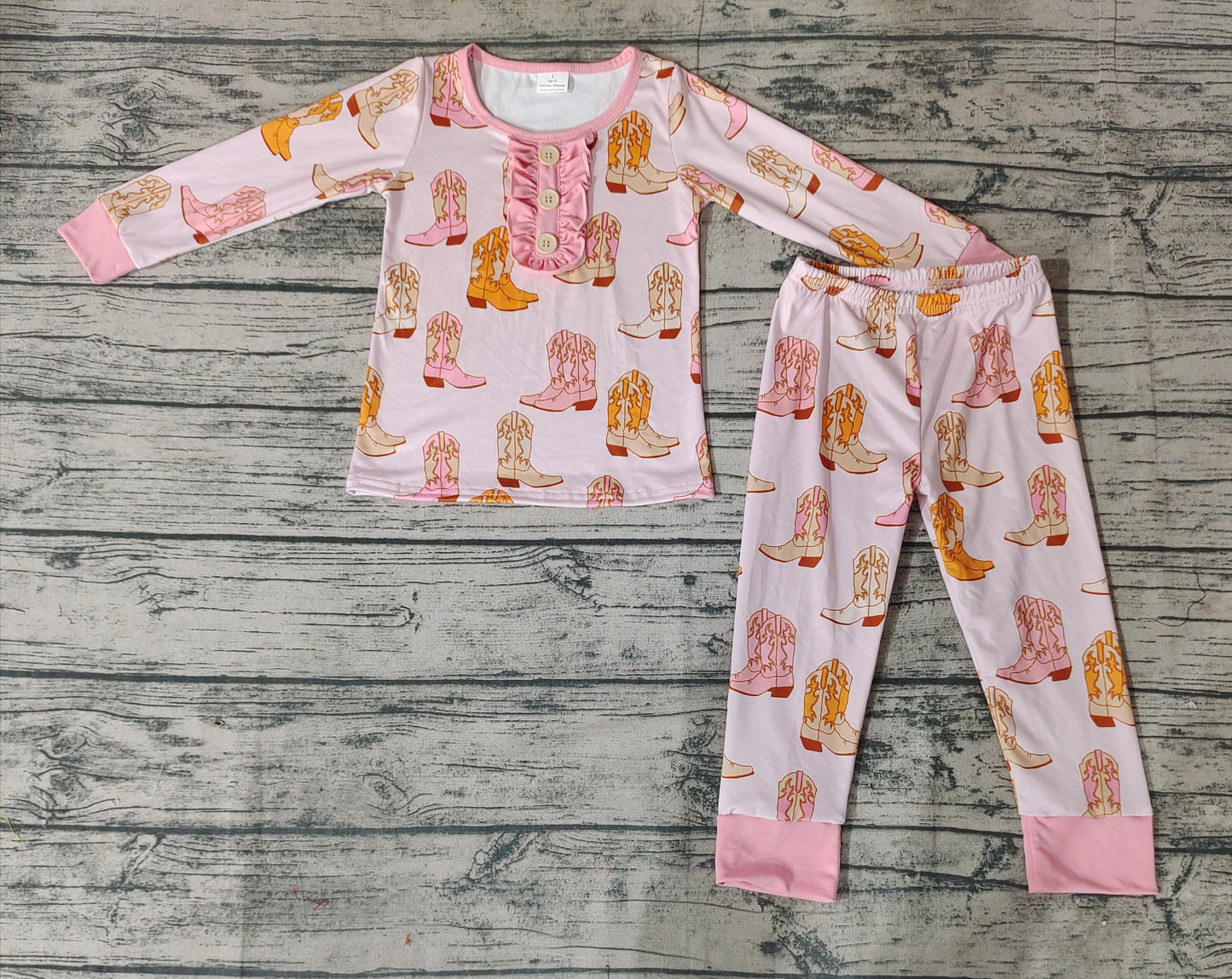 Baby Girls Toddler Western Pink Boots Top Pants Pajamas Clothes Sets