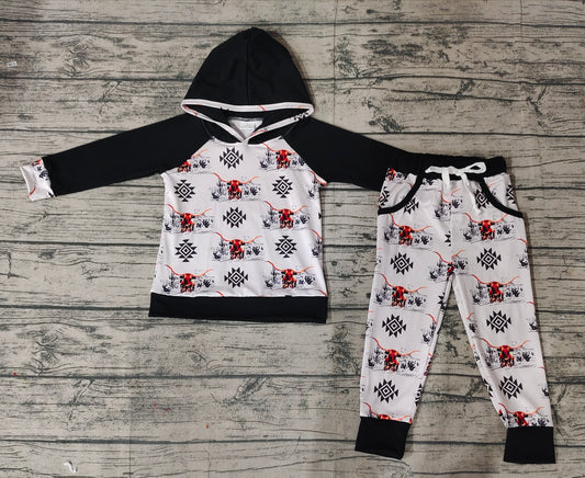 Baby Boys Hooded Western Cows Top Pants Outfits Clothing Sets