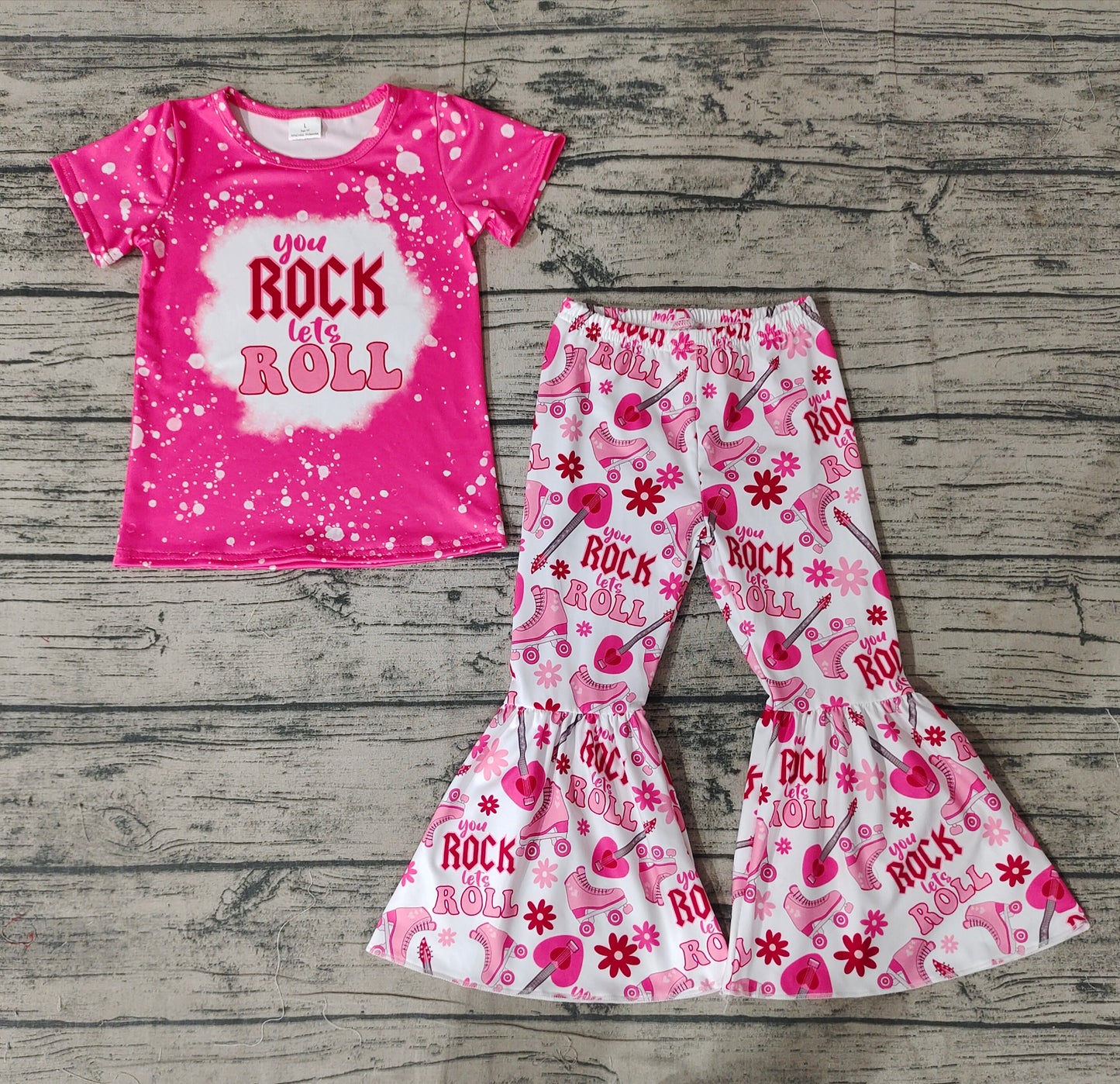 Baby Girls Rock Roll Tee Shirts Bell Bottom Pants Outfits Clothes Sets