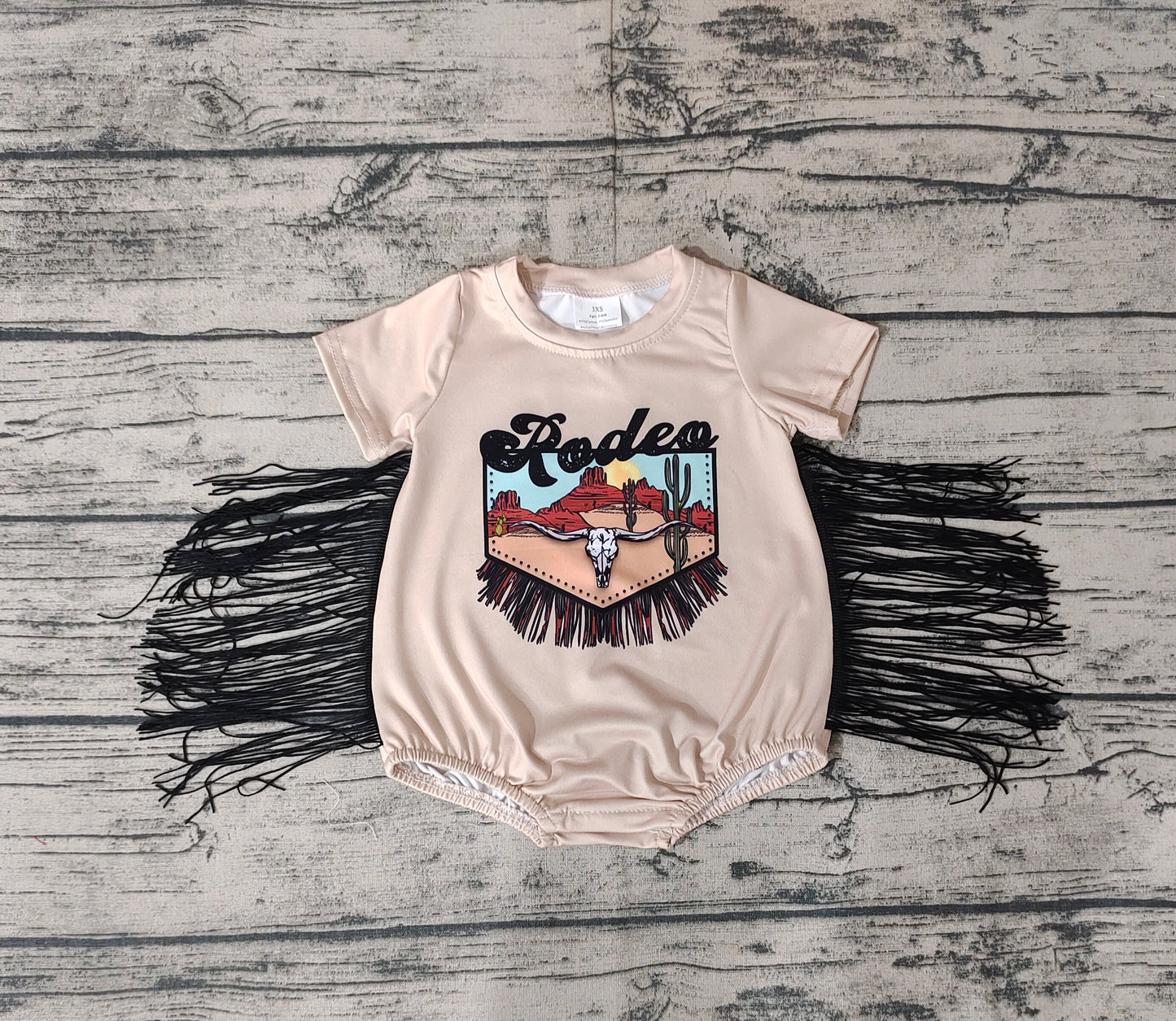 Baby Infant Girls Western Rodeo Fringe Short Sleeve Rompers