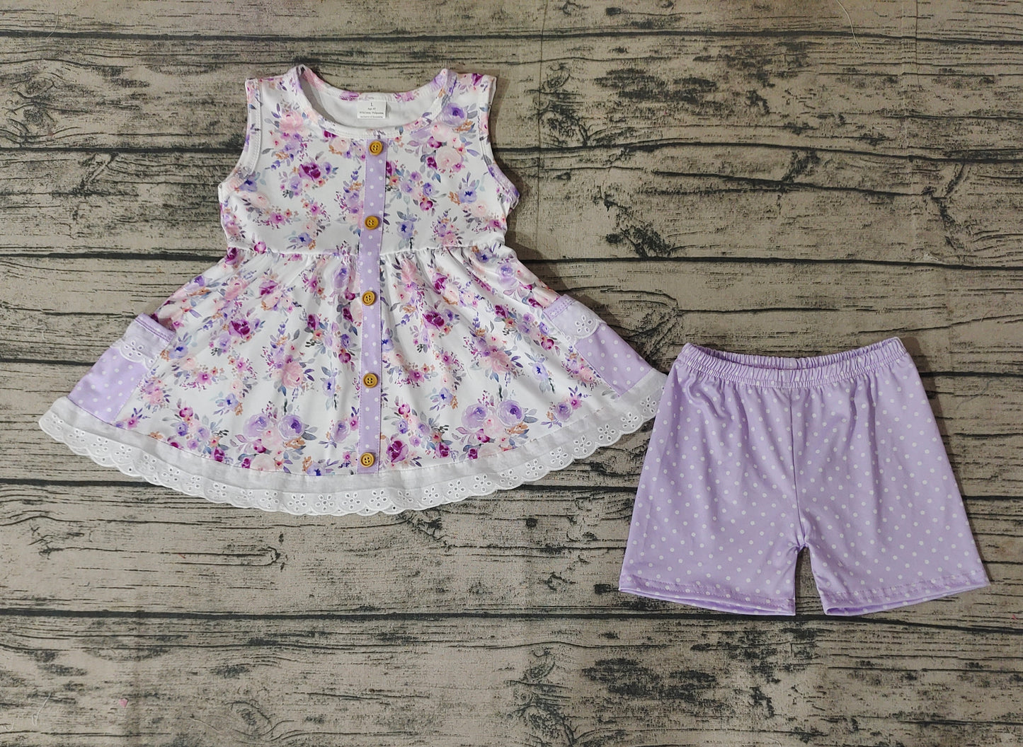 Baby Girls Summer Purple Flowers Sleeveless Tunic Tops Shorts Outfits Clothes Sets