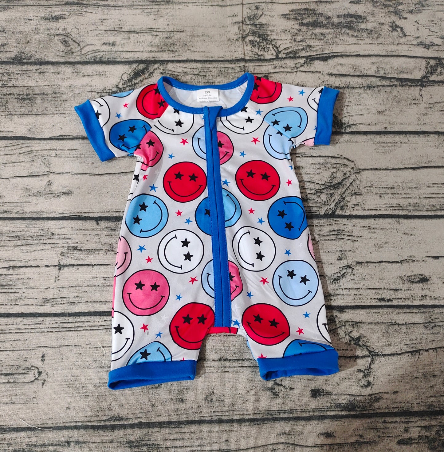 Baby Infants Boys Short Sleeve 4th Of July Smile Rompers