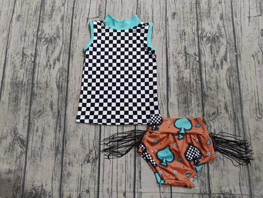 preorder(moq 5) Baby Girls Western Checkered Tee Shirts Top Bummie Sets