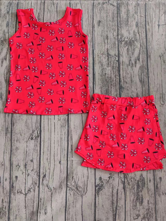 Preorder (moq 5)Baby Girls Cheer Red Team Football Shirt Shorts Skirts Outfits Clothes Sets