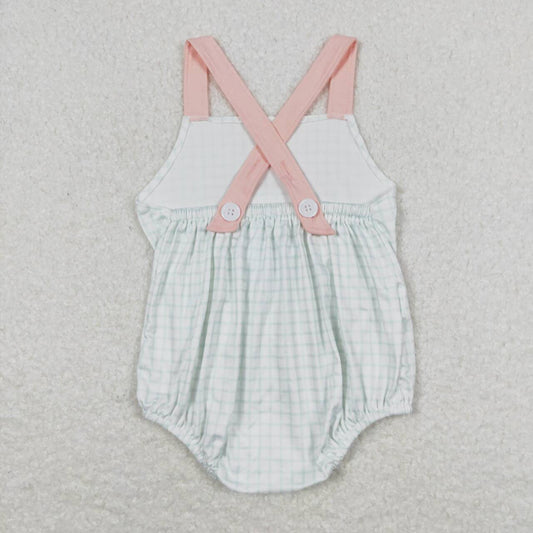 Baby Infant Boys Green Checkered Pocket Straps Summer Rompers