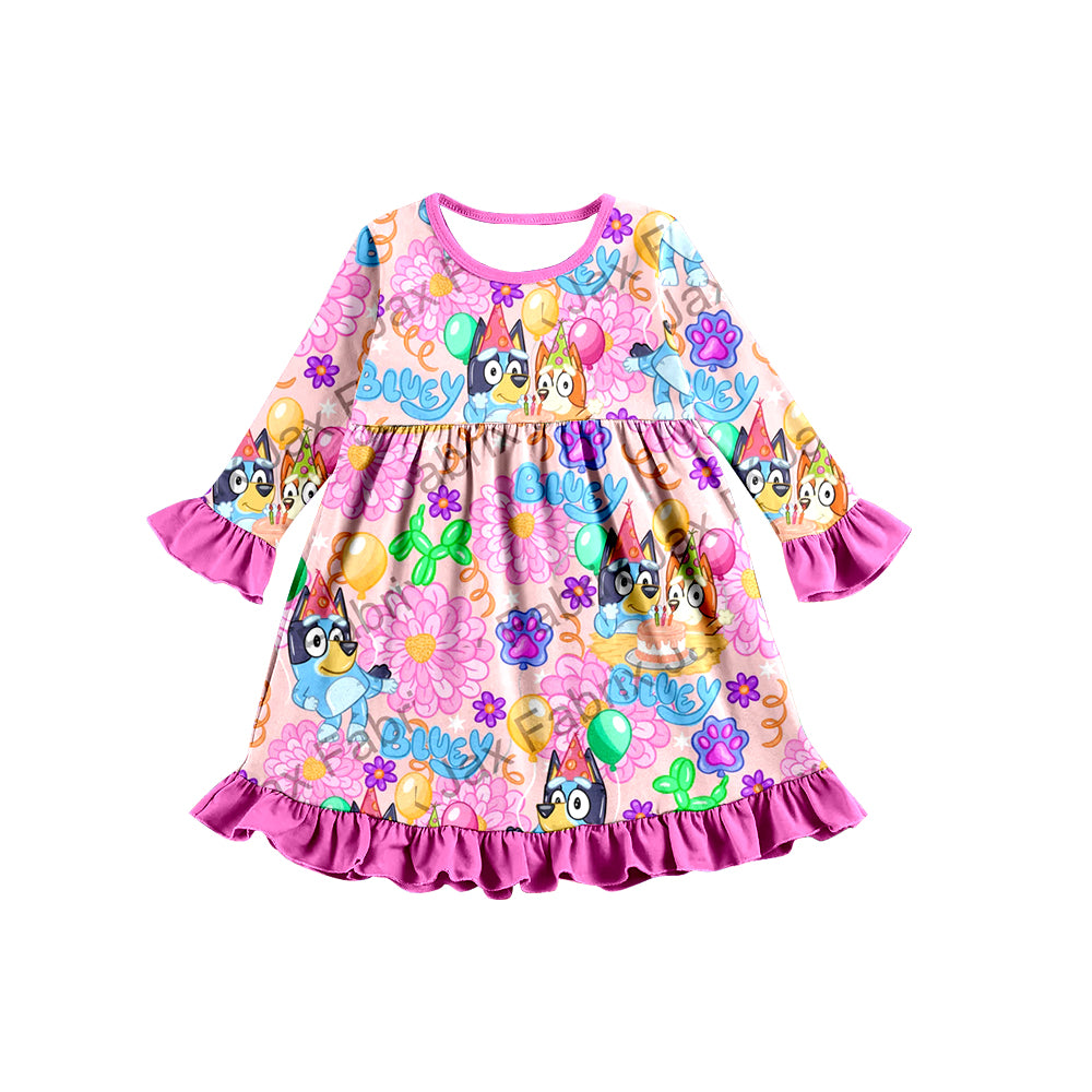 Baby Girls Pink Dog Birthday Ruffle Dresses preorder(moq 5)