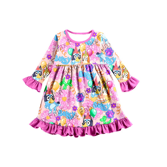 Baby Girls Pink Dog Birthday Ruffle Dresses preorder(moq 5)