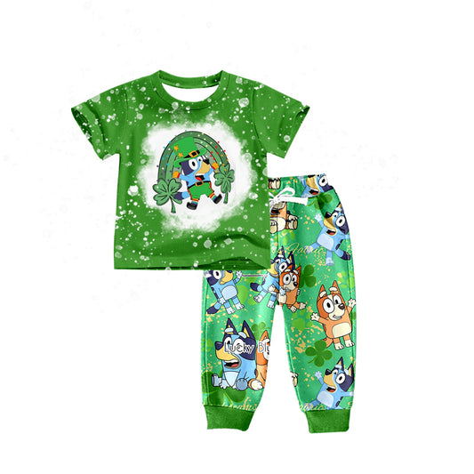 Baby Boys Dog St Patrick Day Short Sleeve Tee Shirt Pants Sets Preorder(moq 5)